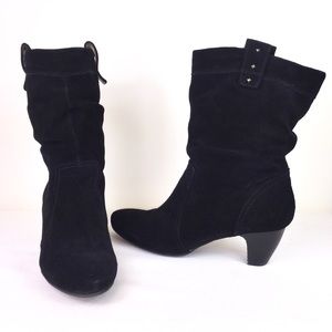 Easy Spirit Black Suede Illoris Ruched Ankle Boots